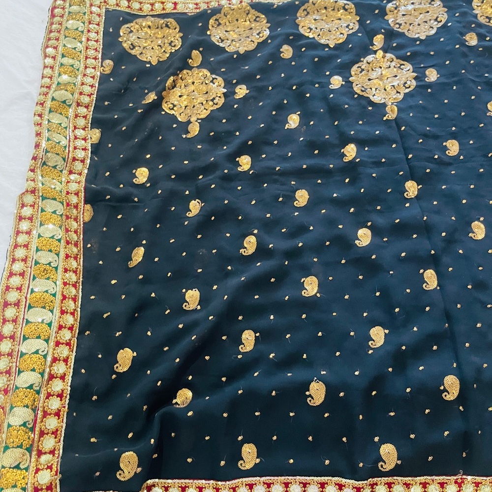 Elegant Black and Gold sequence Embroidered georgette saree